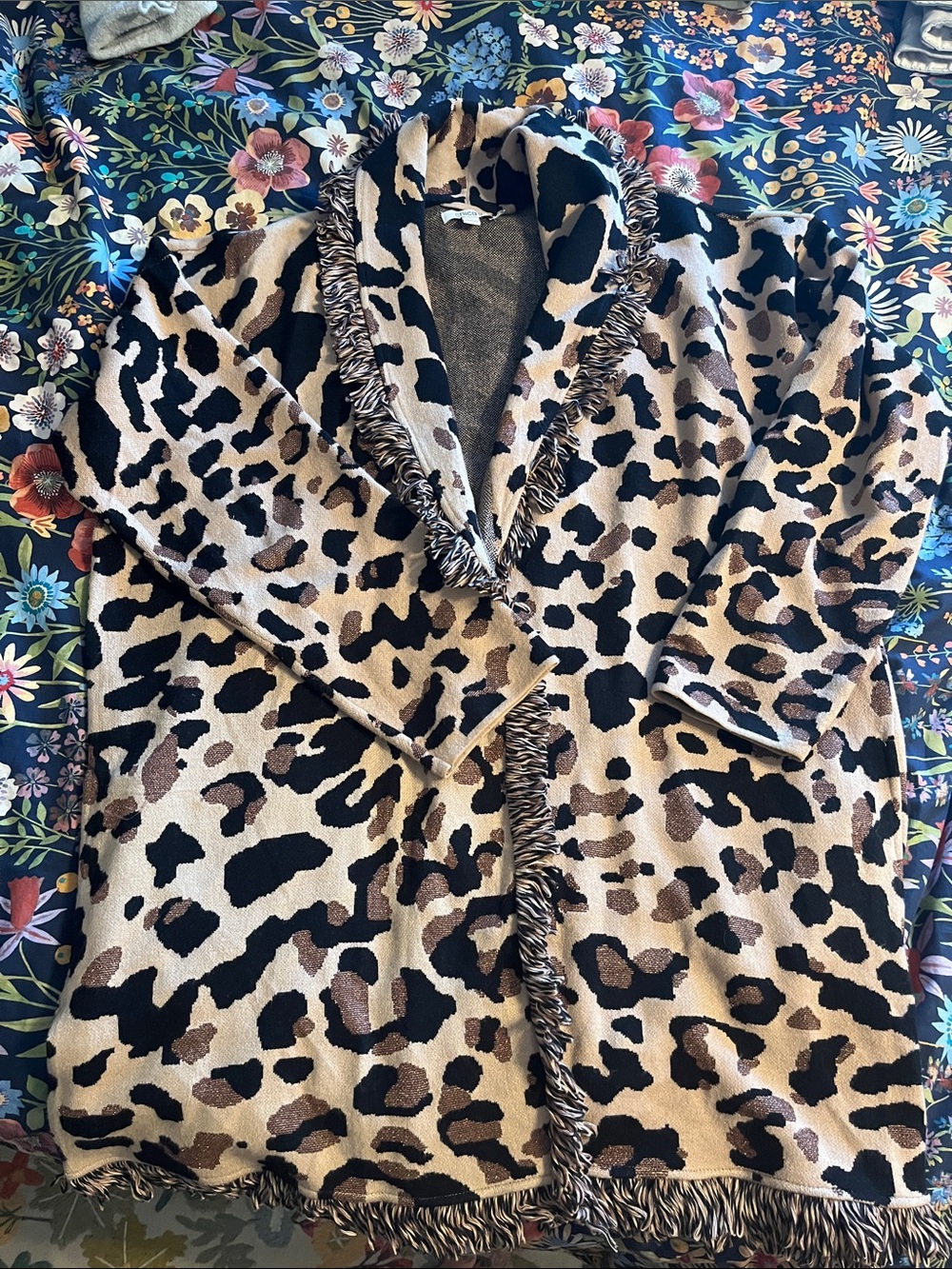 Chico's Leopard Print Fringe Open-Front Cardigan - Beige, Black, Brown
